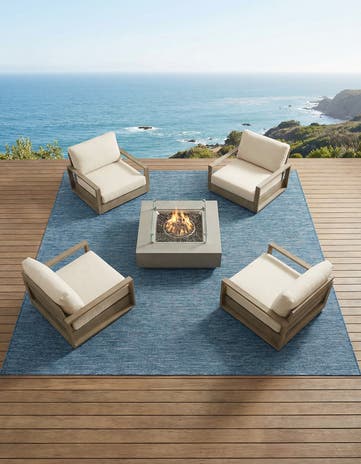 Blue Easy-Clean Solid Indoor / Outdoor Square Rug