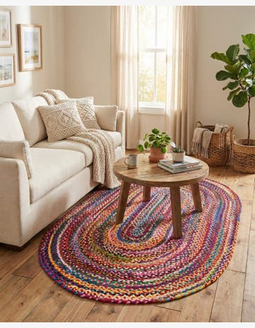 4' 1 x 6' 1 Handmade Braided Chindi Oval Rug