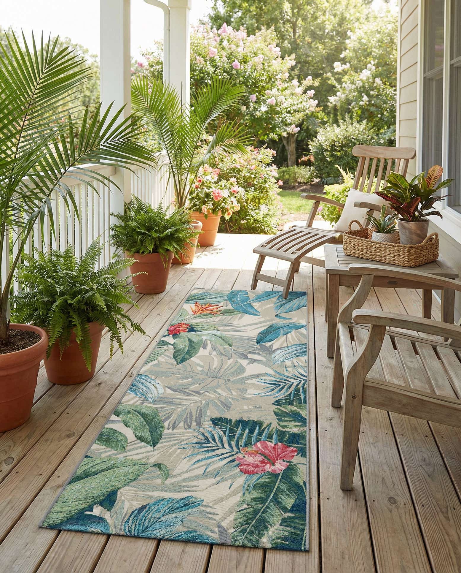 2' 7 x 7' Easy-Clean Botanical Indoor / Outdoor Runner Rug