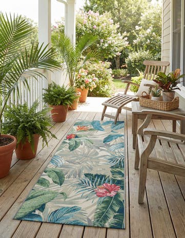 2' 7 x 7' Easy-Clean Botanical Indoor / Outdoor Runner Rug
