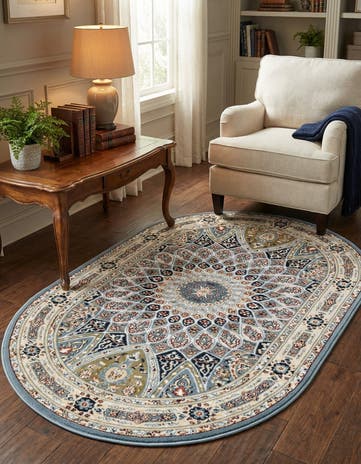 Blue Nain Design Oval Rug