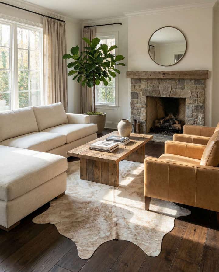 5' 9 x 6' 3 Cowhide Leather Rug