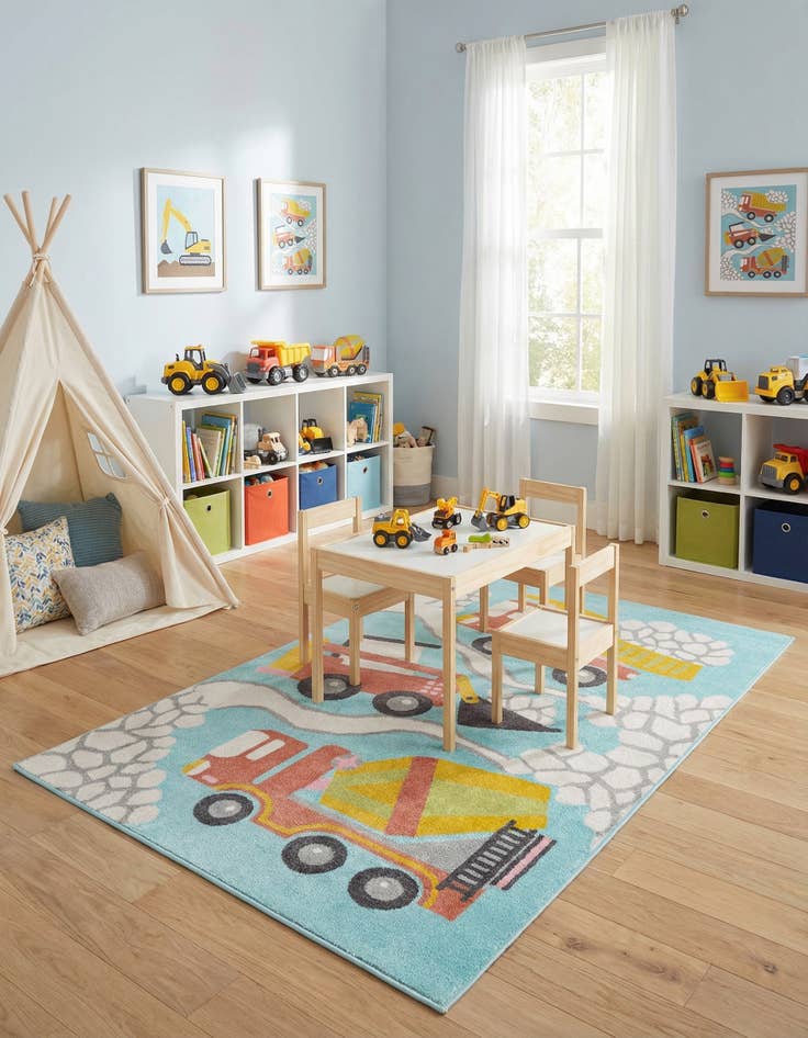 Detail image of 5' 3 x 8' Construction Whimsy Kids Rug