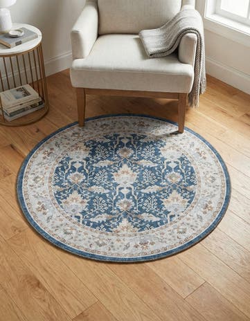 Navy Blue Washable Timeless Round Rug