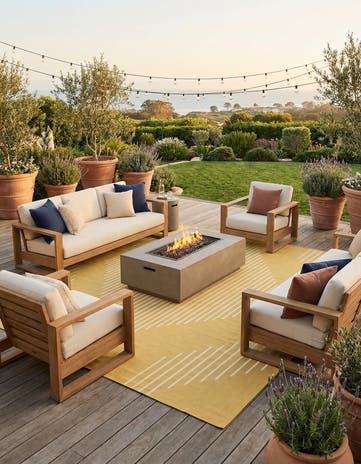 Yellow Easy-Clean Modern Indoor / Outdoor Square Rug