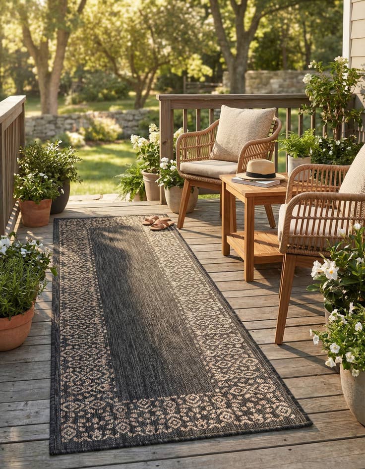 Detail image of 2' x 6' Easy-Clean Border Indoor / Outdoor Runner Rug