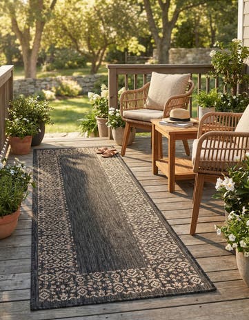 Charcoal Gray Easy-Clean Border Indoor / Outdoor Runner Rug