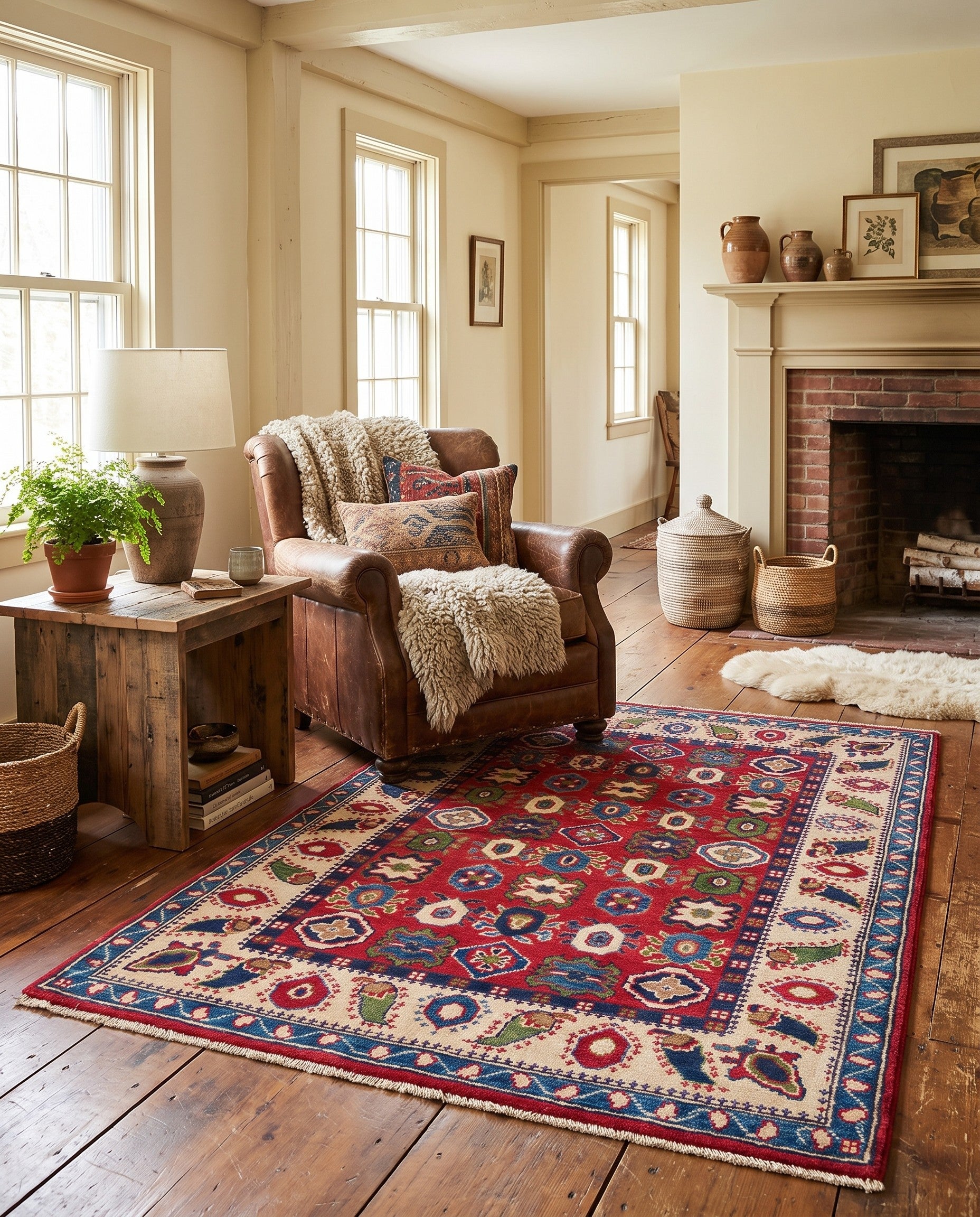 3' 4 x 4' 10 Hand Knotted Kazak Rug