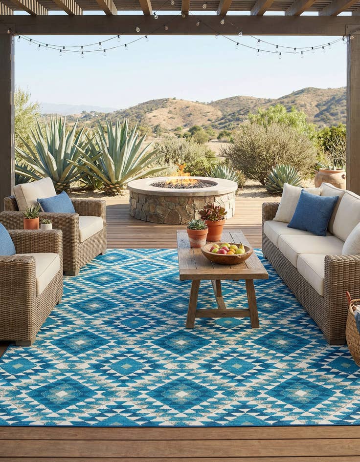 Detail image of 7' 10 x 10' Easy-Clean Southwestern Indoor / Outdoor Rug