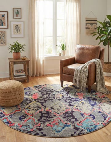 Navy Blue Washable Mesa Round Rug