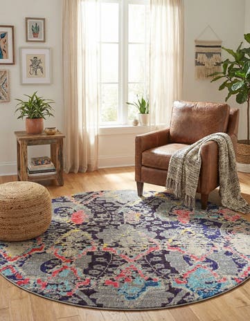 Navy Blue Washable Mesa Round Rug
