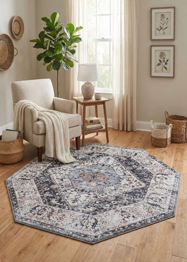 5' x 5' Washable Yara Octagon Rug