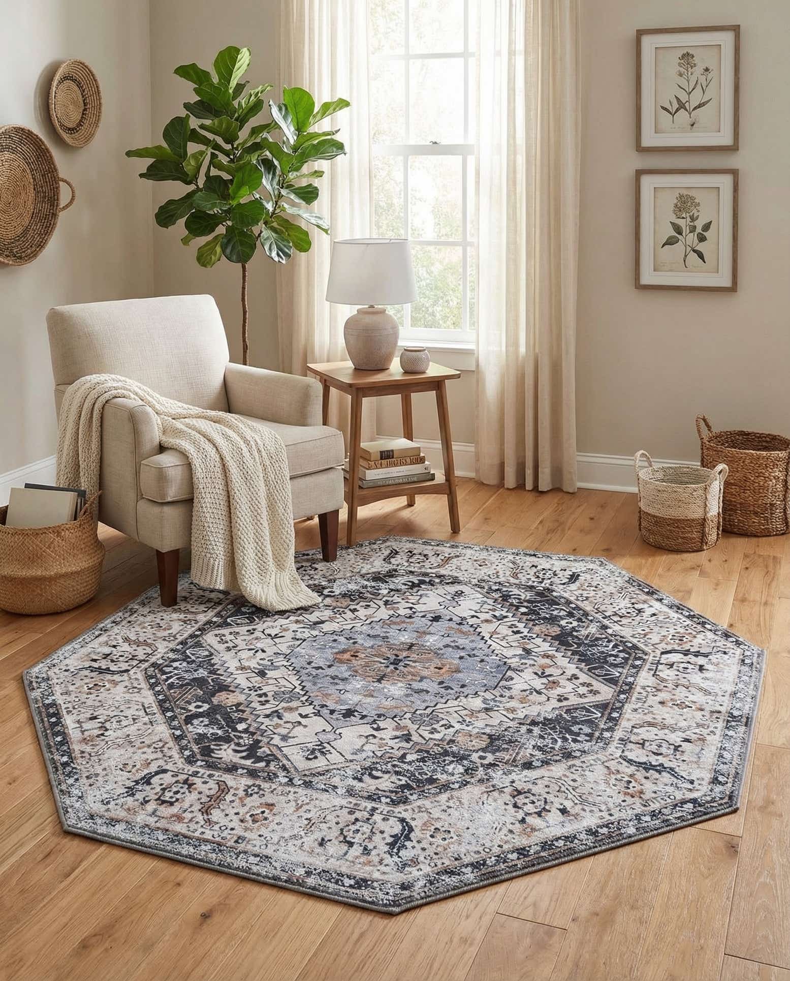 5' x 5' Washable Yara Octagon Rug