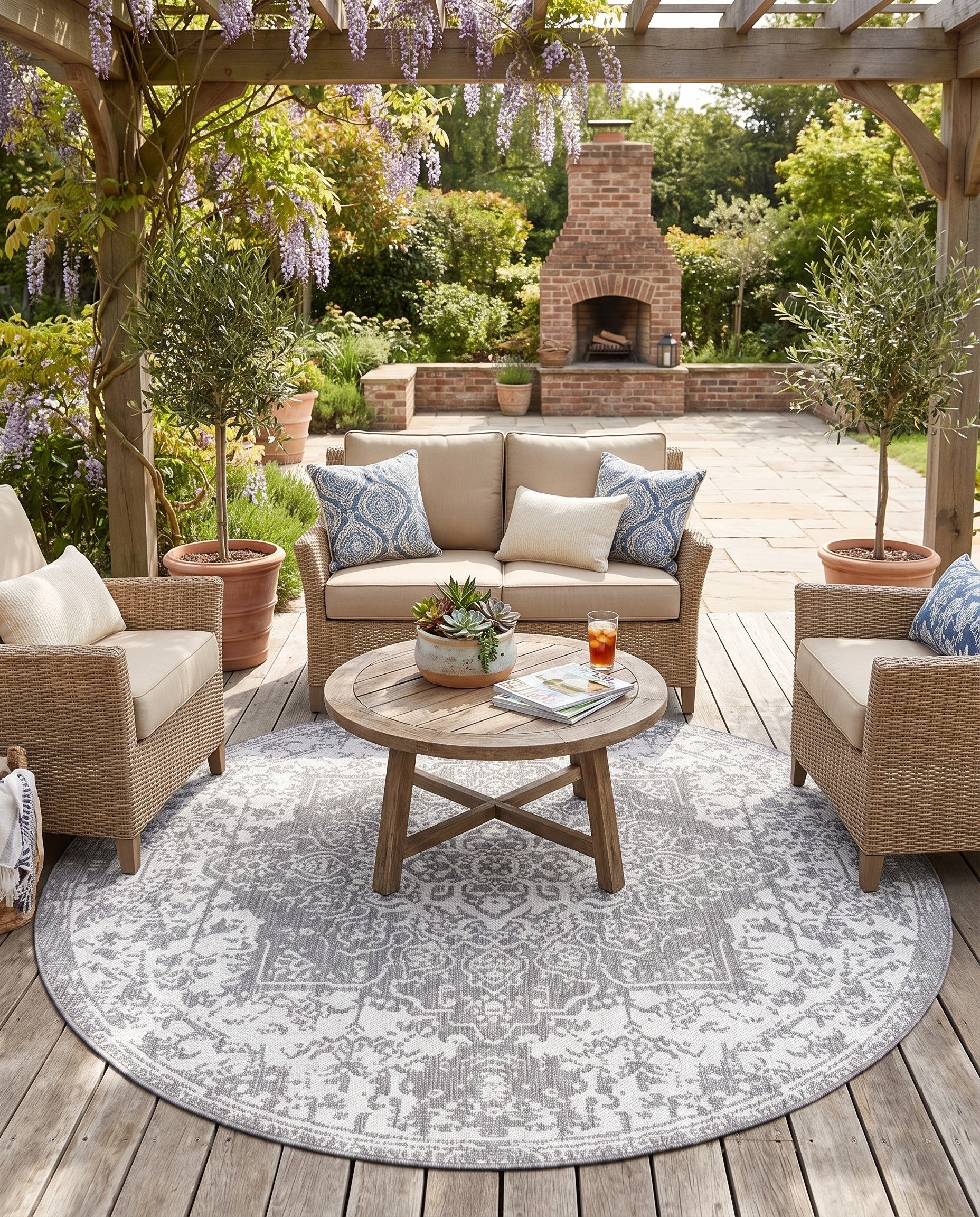 7' x 7' Easy-Clean Jill Zarin Indoor / Outdoor Round Rug