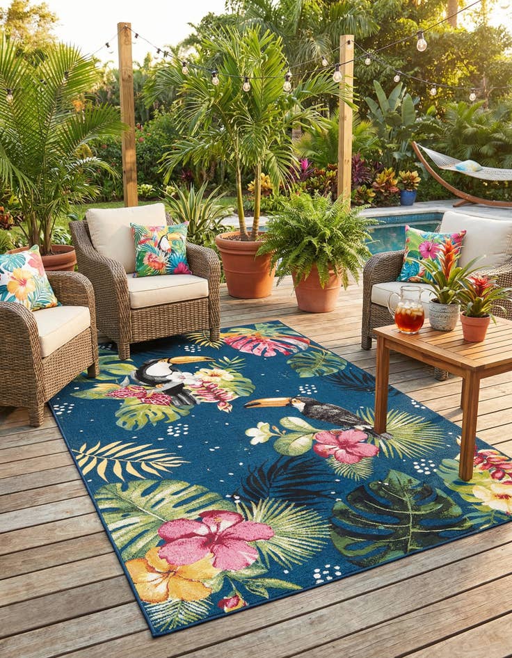Detail image of 5' 3 x 8' Washable Botanical Indoor / Outdoor Rug