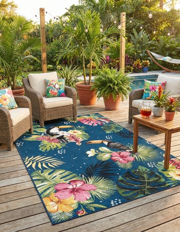 5' 3 x 8' Easy-Clean Botanical Indoor / Outdoor Rug