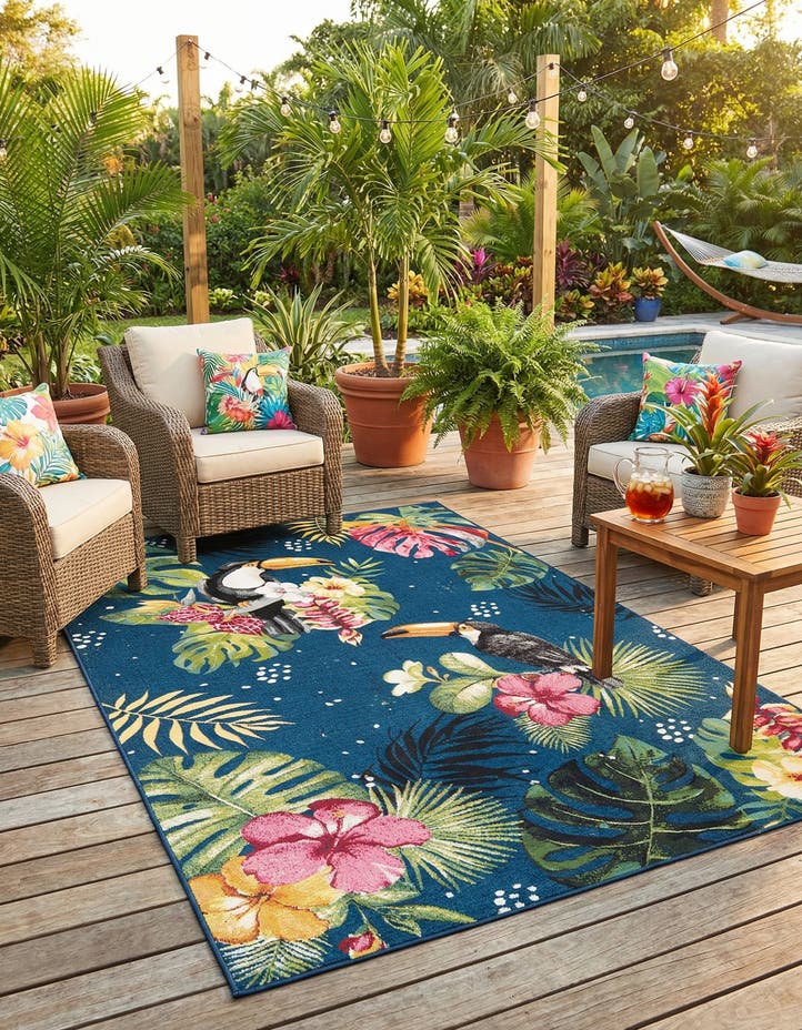 5' 3 x 8' Easy-Clean Botanical Indoor / Outd...