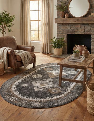 Charcoal Gray Eco Southwestern Oval Rug