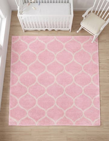 Light Pink Lattice Frieze Square Rug