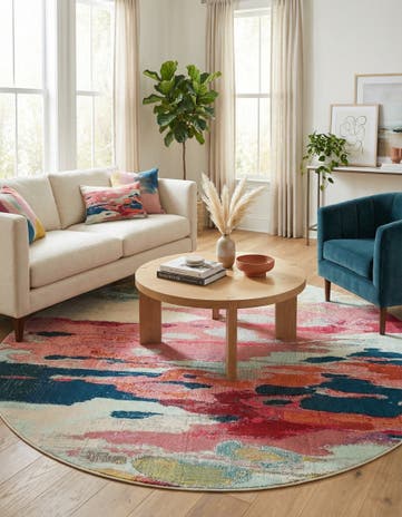 Pink Washable Hyacinth Round Rug