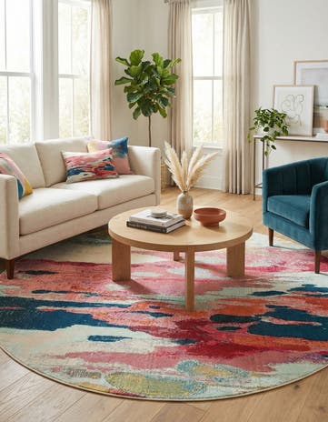 Pink Washable Hyacinth Round Rug