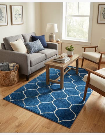 Navy Blue Trellis Frieze Rug