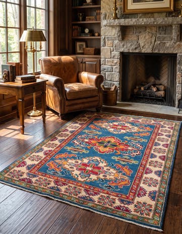 4' x 5' 4 Hand Knotted Kazak Rug