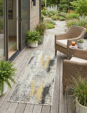 Ivory Easy-Clean Modern Indoor / Outdoor Runner Rug