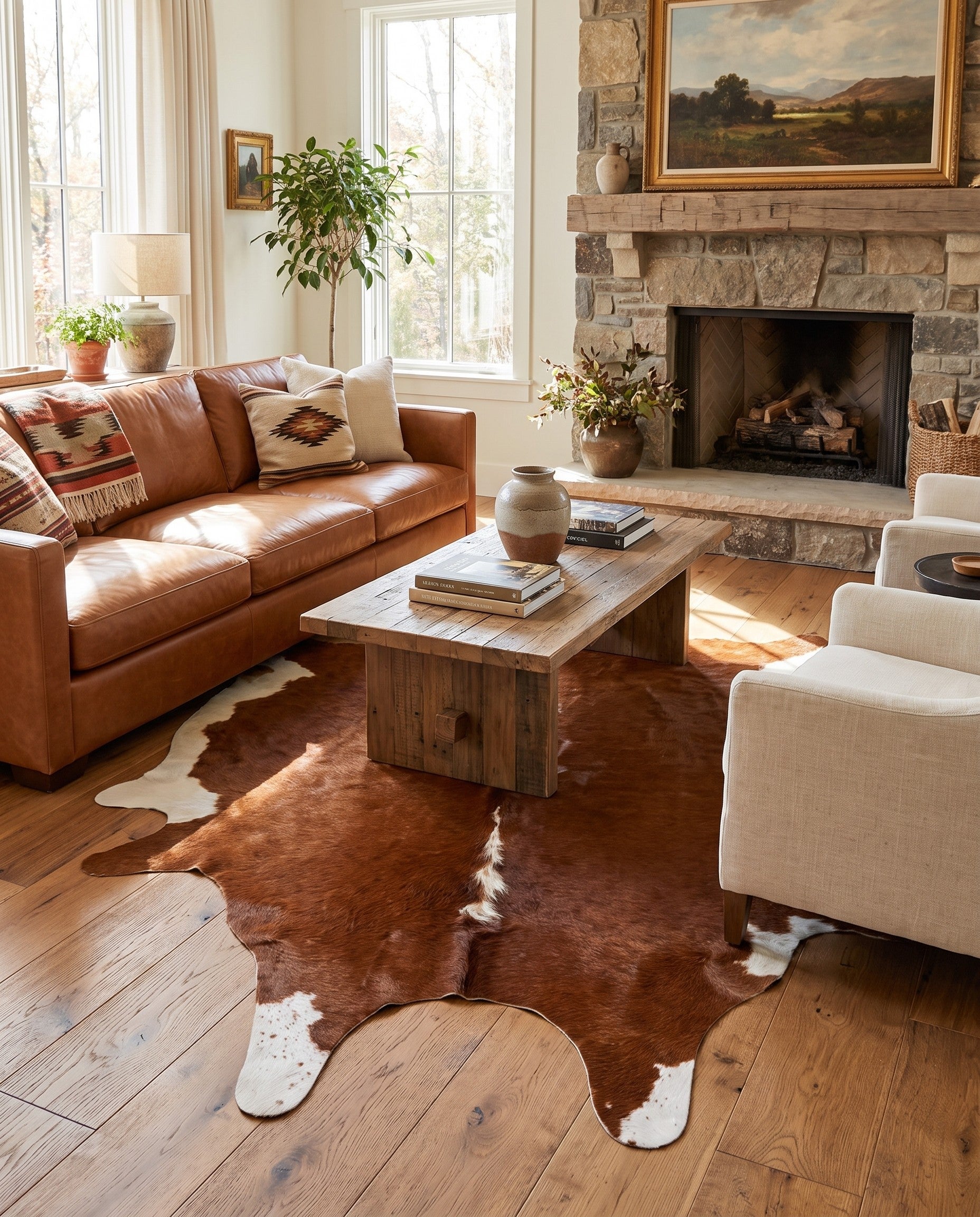 6' 4 x 6' 5 Cowhide Leather Square Rug