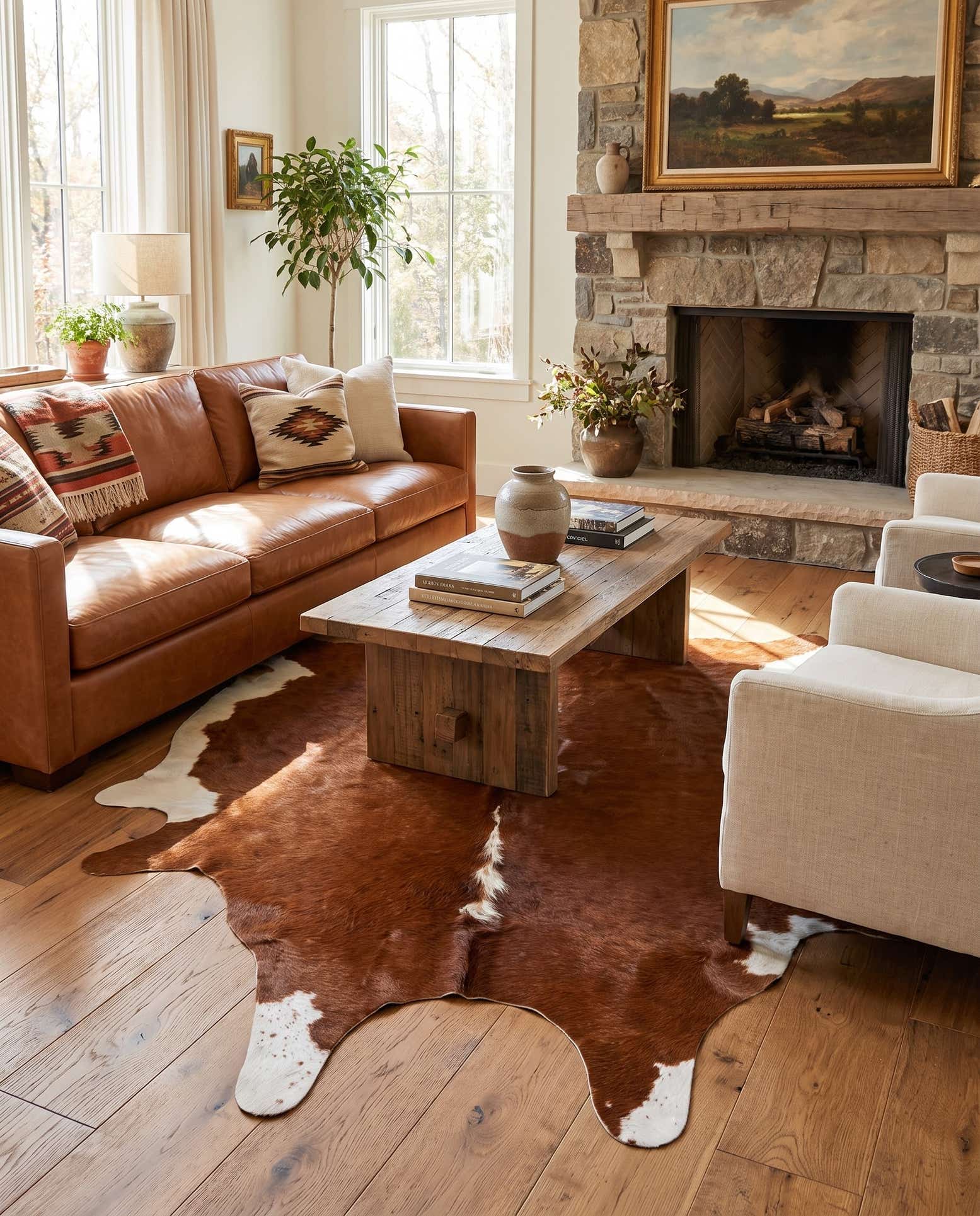 195cm x 195cm Cowhide Leather Quadrat Teppich