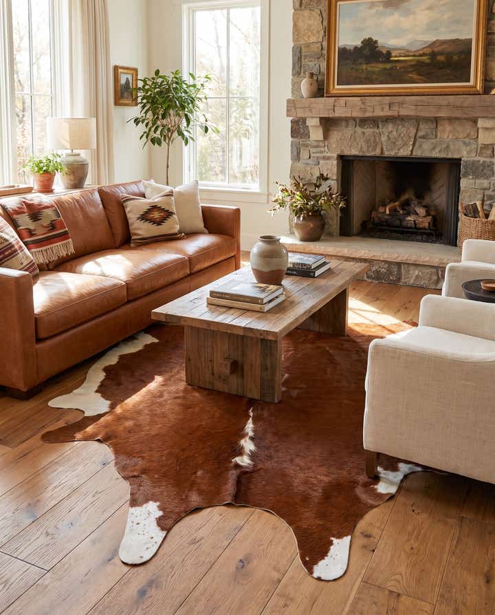 195cm x 195cm Cowhide Leather Quadrat Teppich