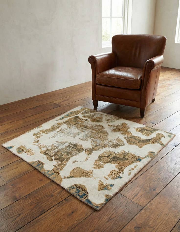 Detail image of 3' 9 x 4' Hand Knotted Ultra Vintage Persian Wool Square Rug