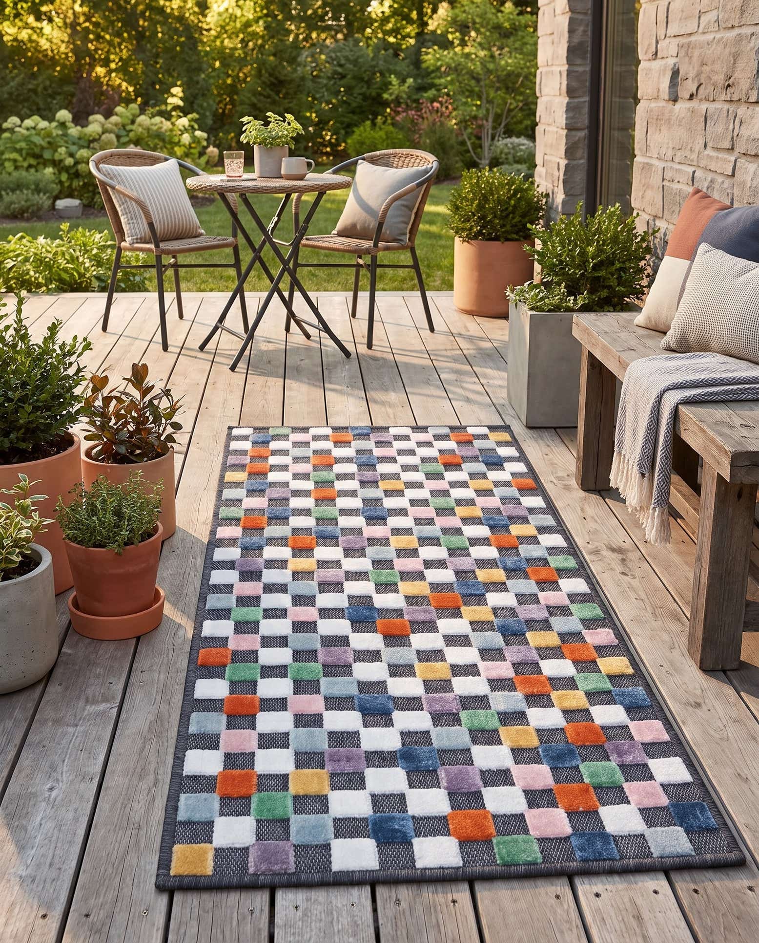 2' 2 x 5' 3 Easy-Clean Checkered Indoor / Outdoor Runner Rug