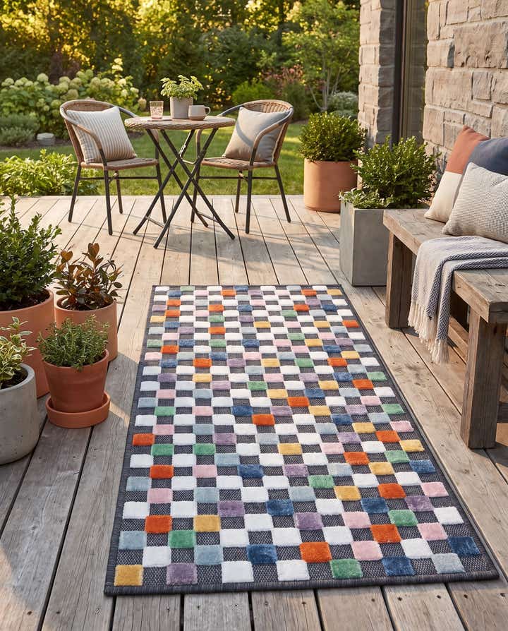 2' 2 x 5' 3 Easy-Clean Checkered Indoor / Outdoor Runner Rug