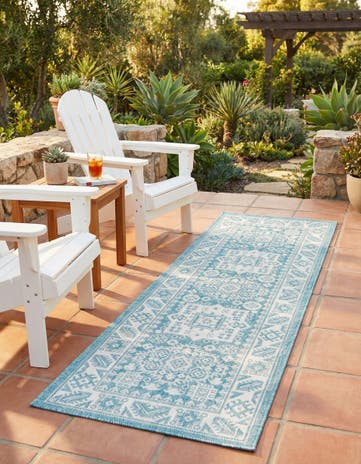 Aqua Easy-Clean Aztec Indoor / Outdoor Runner Rug