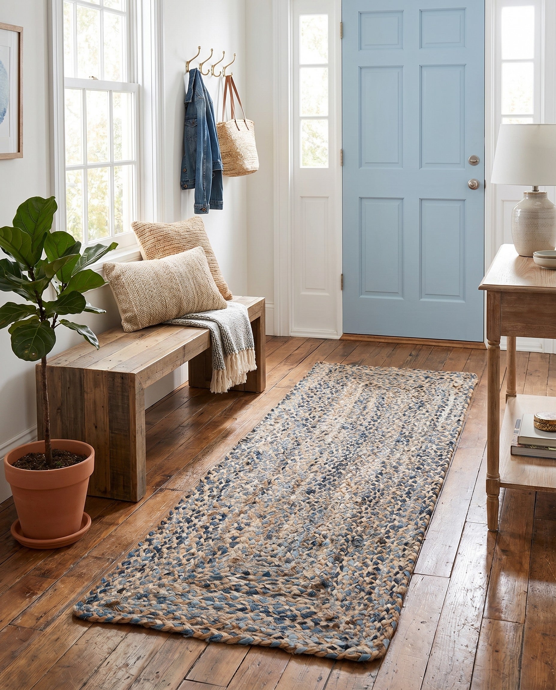 Natural Handmade Braided Chindi Runner Rug