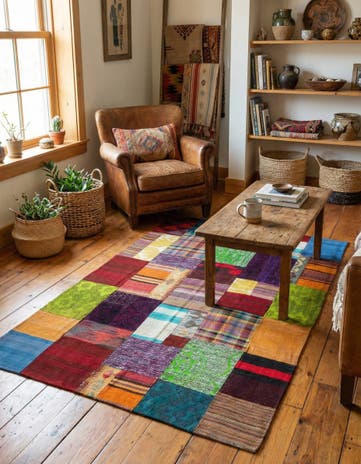 4' x 6' Hand Woven Kilim Patchwork Wool Rug