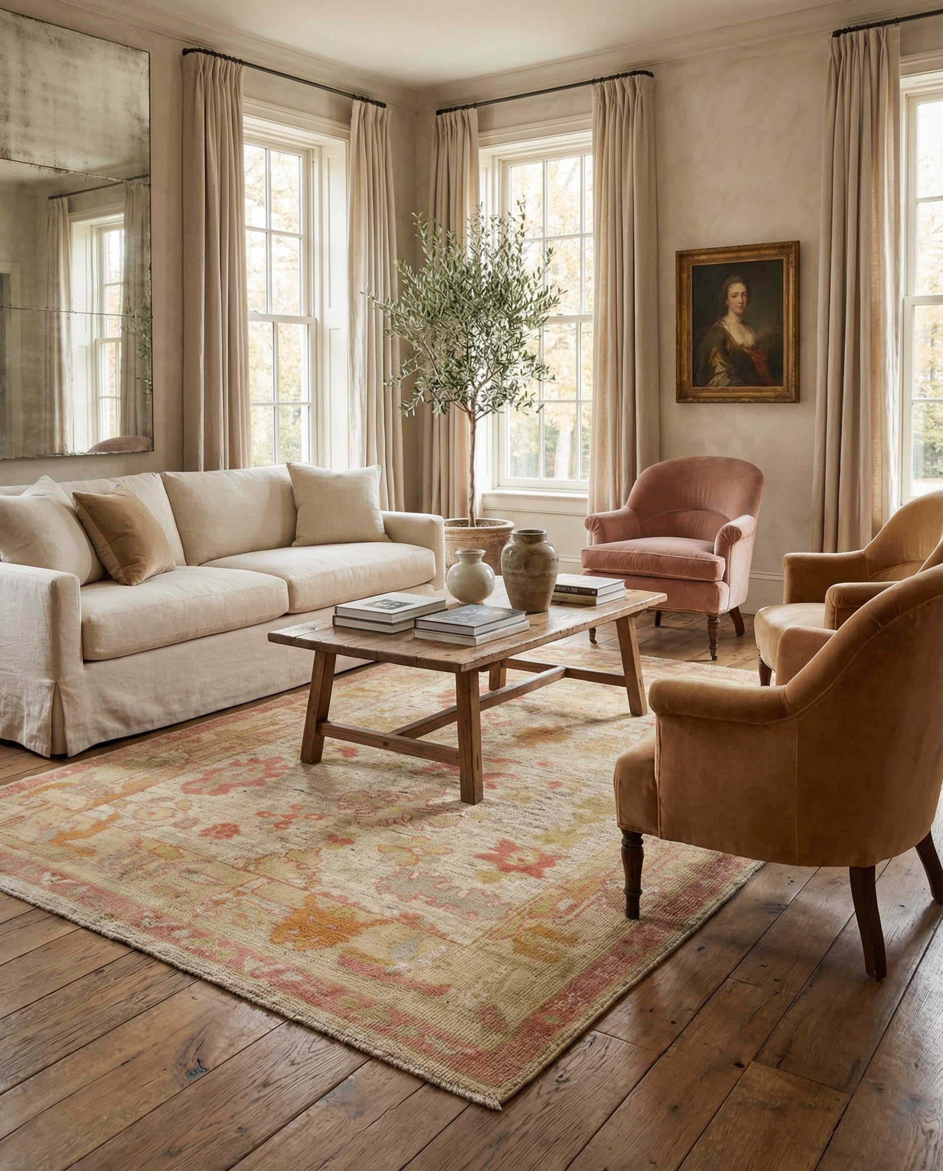 5' 1 x 6' 10 Hand Knotted Oushak Wool Rug