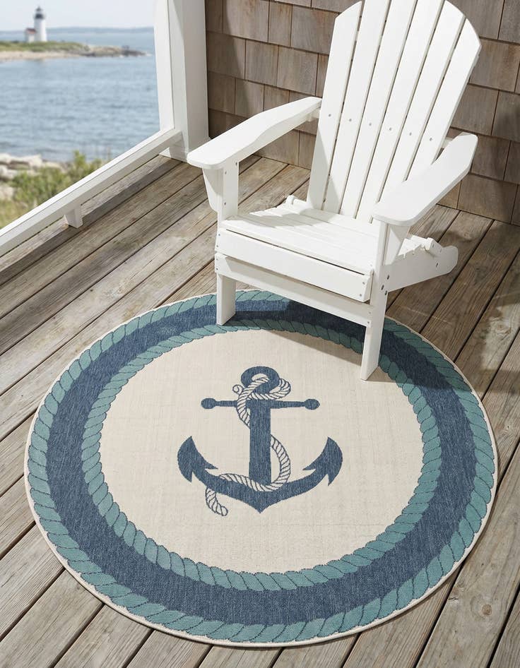 Detail image of 4' x 4' Washable Coastal Indoor / Outdoor Round Rug