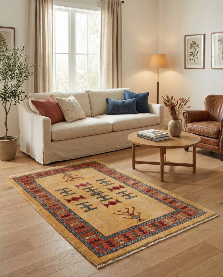 Detail image of 3' 4 x 5' 5 Hand Knotted Ziegler Wool Rug