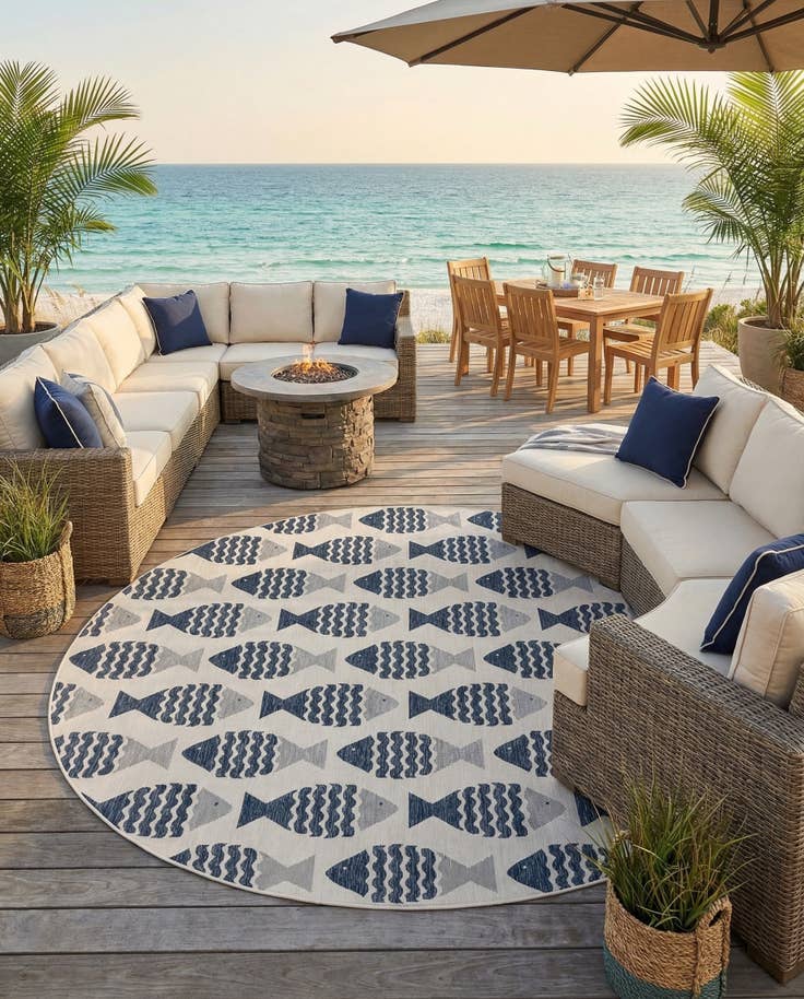 Detail image of 13' x 13' Easy-Clean Coastal Indoor / Outdoor Round Rug