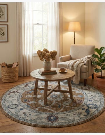 Almond Beige Eco Traditional Round Rug