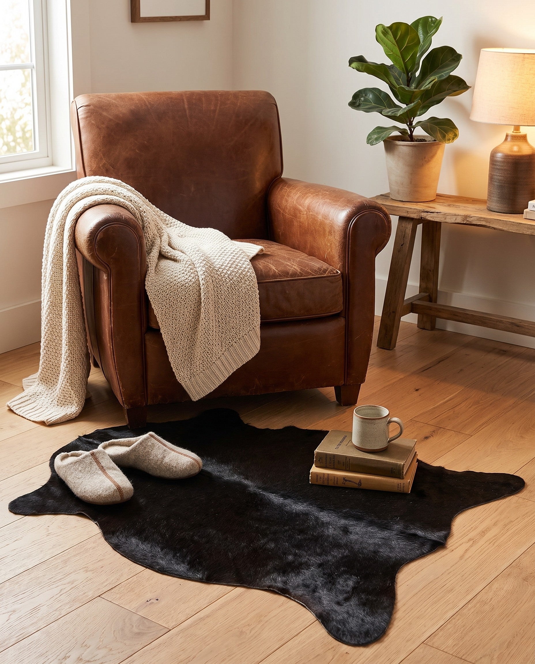 1' 8 x 2' 6 Cowhide Leather Rug