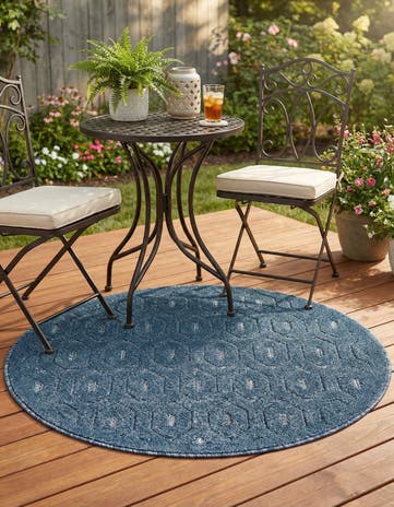 3' x 3' Easy-Clean Trellis Textured Indoor / Outdoor Round Rug