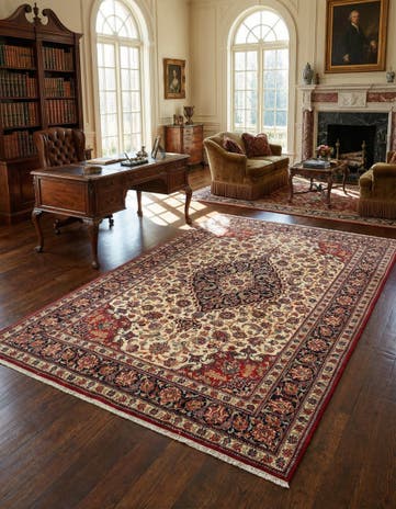 6' 9 x 9' 8 Hand Knotted Qom Persian Rug