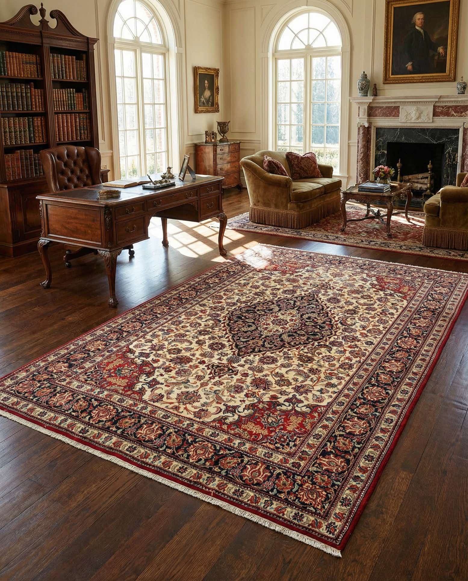 6' 9 x 9' 8 Hand Knotted Qom Persian Rug