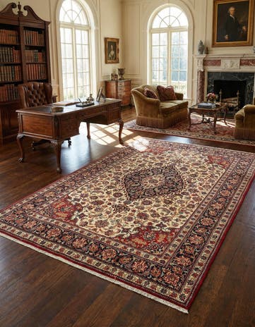 6' 9 x 9' 8 Hand Knotted Qom Persian Rug