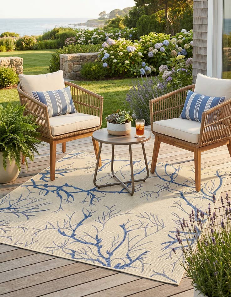 Detail image of 6' x 6' Washable Botanical Indoor / Outdoor Square Rug