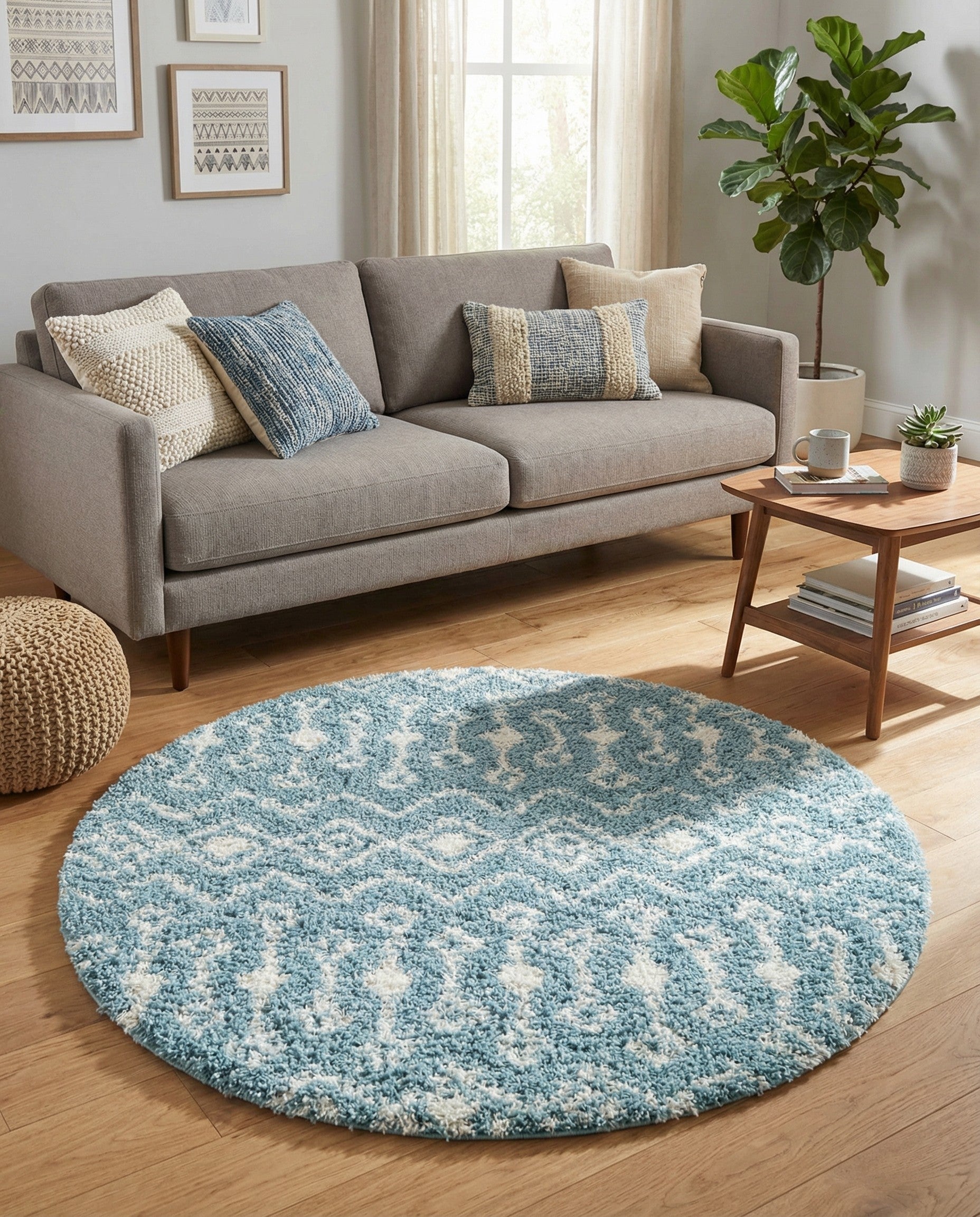 5' 3 x 5' 3 Moroccan Trellis Shag Round Rug