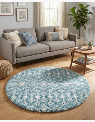 Light Blue Moroccan Trellis Shag Round Rug